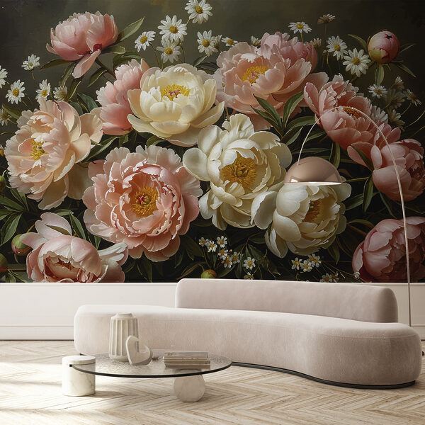 Papel de parede Bouquet de flores cor-de-rosa e brancas