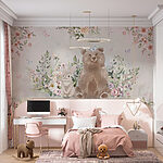 Papel de parede Urso e coelho com flores