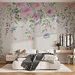 Papel de parede Pintura de flores e borboletas