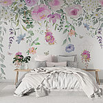 Papel de parede Pintura de flores e borboletas