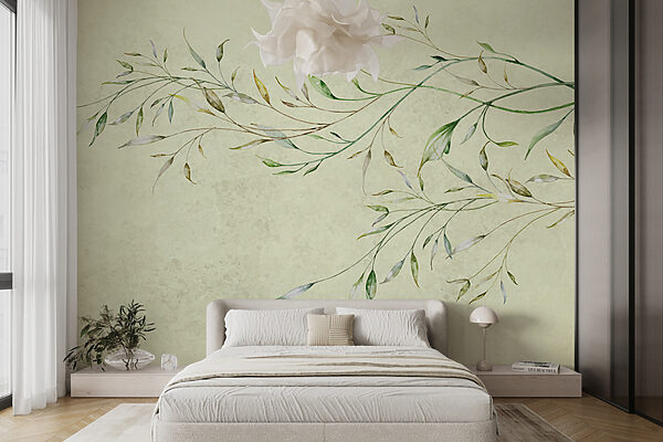 Pintura de um ramo com folhas Papel de parede Pintura de um ramo com folhas