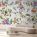Papel de parede Papel de parede com flores e pássaros