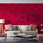 Papel de parede Padrão de flores vermelhas sobre um fundo vermelho
