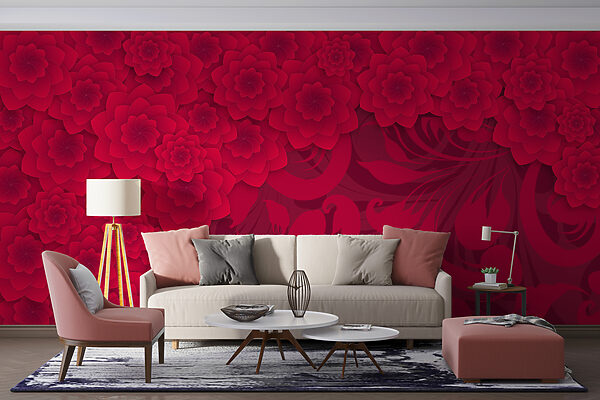 Padrão de flores vermelhas sobre um fundo vermelho Papel de parede Padrão de flores vermelhas sobre um fundo vermelho