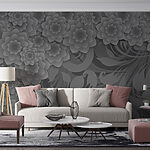 Papel de parede Desenho floral cinzento e branco