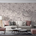 Papel de parede Desenho monocromático elegante com padrão floral.