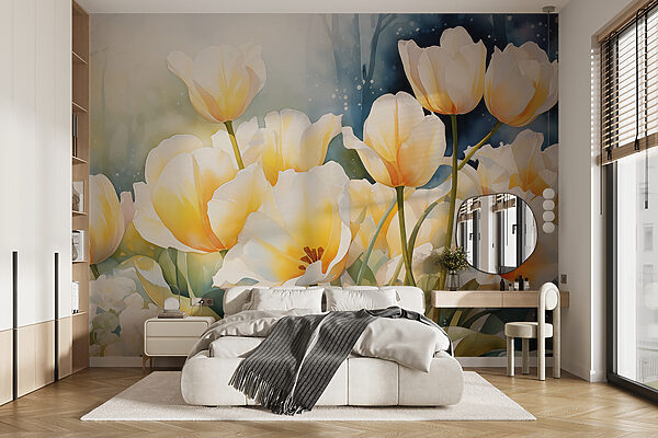 Pintura de flores brancas Papel de parede Pintura de flores brancas