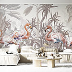 Papel de parede Grupo de flamingos numa floresta