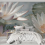 Papel de parede Flores de lótus a brilhar com o orvalho da manhã