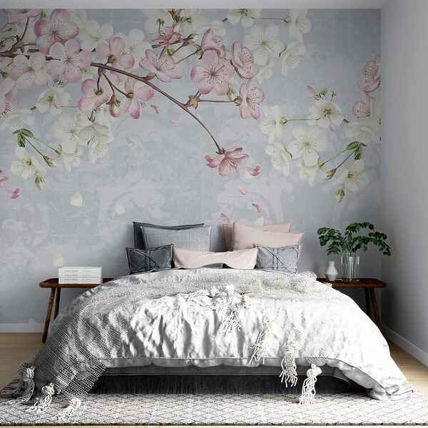 Ramo com flores brancas e cor-de-rosa Papel de parede Ramo com flores brancas e cor-de-rosa