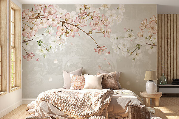 Papel de parede Flores da primavera sobre padrão vintage