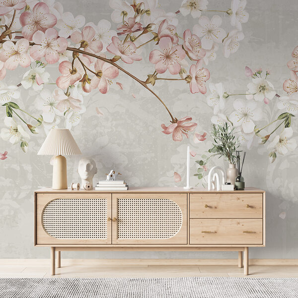 Papel de parede Flores da primavera sobre padrão vintage