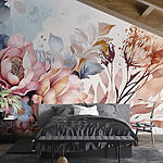 Papel de parede Pintura de flores e folhas