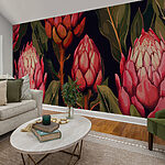 Papel de parede Proteas florescendo em tons vibrantes