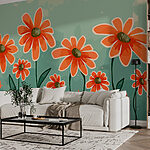 Papel de parede Grupo de flores cor de laranja