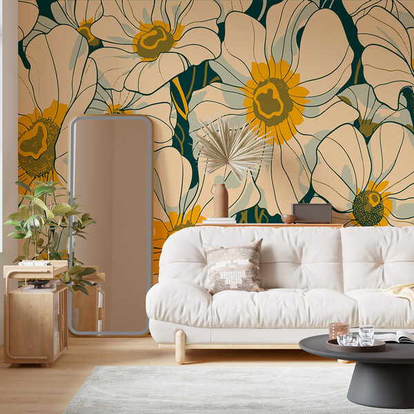 Flores realçadas por centros amarelos Papel de parede Flores realçadas por centros amarelos