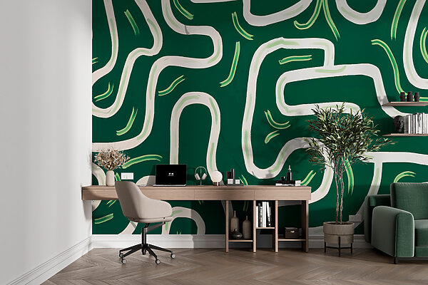 Papel de parede Labirinto verde e branco