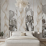 Papel de parede Papel de parede com flores e linhas