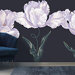 Papel de parede Fileira de flores brancas com folhas verdes