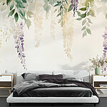 Papel de parede Pintura de flores e folhas