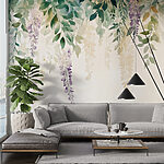 Papel de parede Pintura de flores e folhas