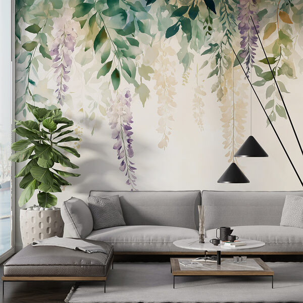 Pintura de flores e folhas Papel de parede Pintura de flores e folhas