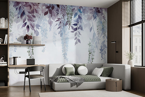 Pintura de folhas e flores Papel de parede Pintura de folhas e flores
