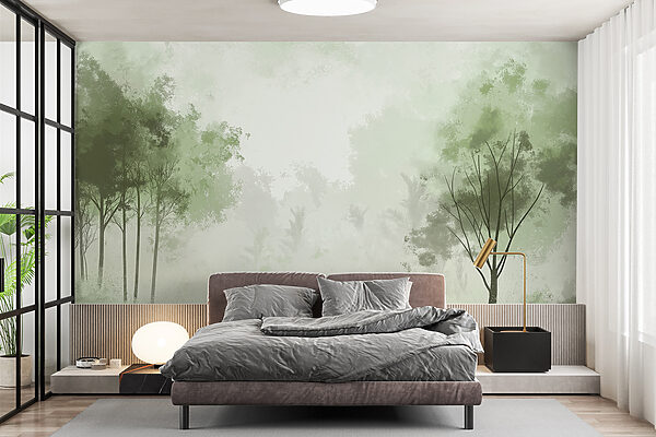 Papel de parede Floresta com nevoeiro e árvores