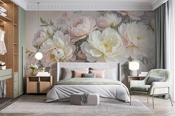 Papel de parede Papel de parede Grupo de flores brancas e cor-de-rosa (REF: w08276)
