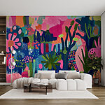 Papel de parede Pintura colorida de plantas e flores