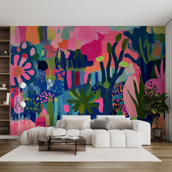Papel de parede Pintura colorida de plantas e flores (REF: w08284) Papel de parede Papel de parede Pintura colorida de plantas e flores (REF: w08284)