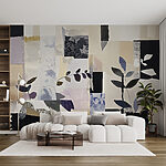 Papel de parede Pintura de folhas e quadrados