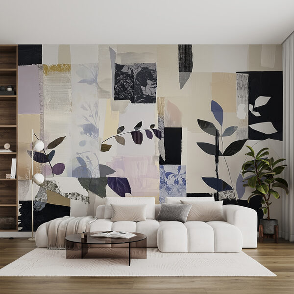 Pintura de folhas e quadrados Papel de parede Pintura de folhas e quadrados