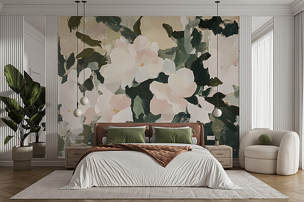 Pintura de flores e folhas Papel de parede Pintura de flores e folhas