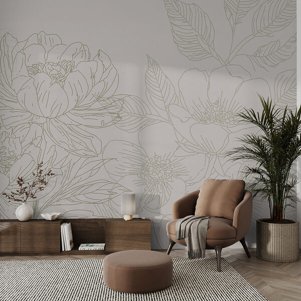 Papel de parede Desenho de flores e folhas