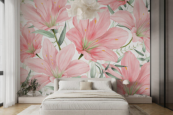 Florescendo Lírios em rosa suave Papel de parede Florescendo Lírios em rosa suave