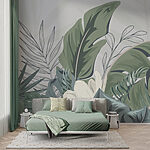 Papel de parede Folhas tropicais em tons suaves