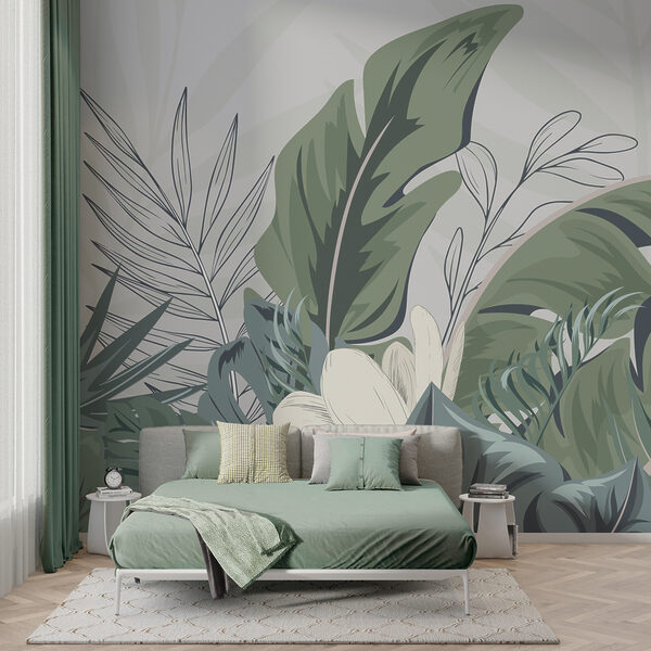 Folhas tropicais em tons suaves Papel de parede Folhas tropicais em tons suaves