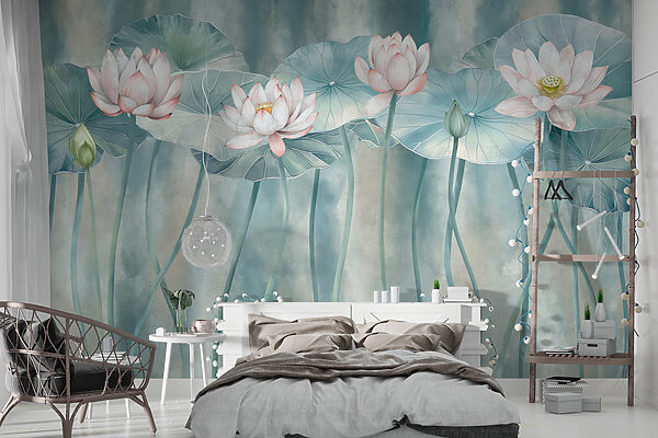 Grupo de flores e folhas Papel de parede Grupo de flores e folhas