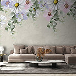 Papel de parede Grupo de flores e folhas