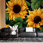 Papel de parede Os girassóis florescem em tons vibrantes.