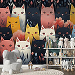 Papel de parede Grupo de gatos com flores