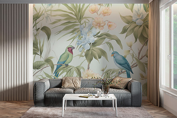 Papel de parede com pássaros e flores Papel de parede Papel de parede com pássaros e flores