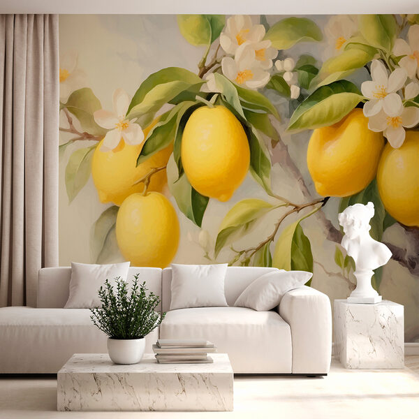 Papel de parede Pintura de limões numa árvore (REF: w01136) Papel de parede Papel de parede Pintura de limões numa árvore (REF: w01136)