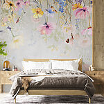 Papel de parede Pintura de flores e borboletas