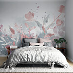 Papel de parede Desenho floral cor-de-rosa e cinzento
