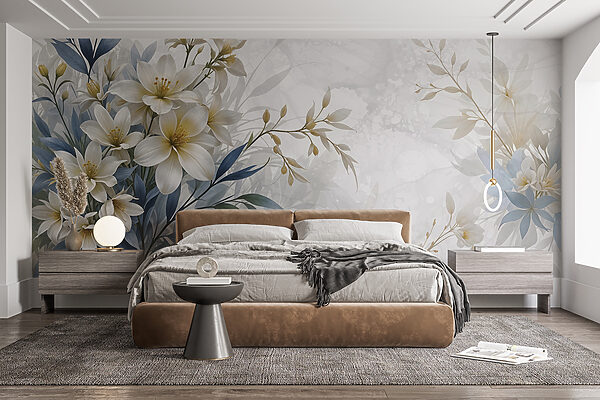 Pintura de flores e folhas Papel de parede Pintura de flores e folhas