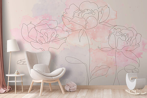 Desenho de flores sobre um fundo cor-de-rosa Papel de parede Desenho de flores sobre um fundo cor-de-rosa