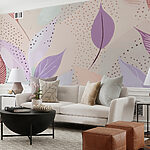 Papel de parede Folhas e pontos em tons suaves