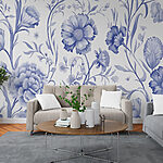 Papel de parede Padrão floral azul e branco